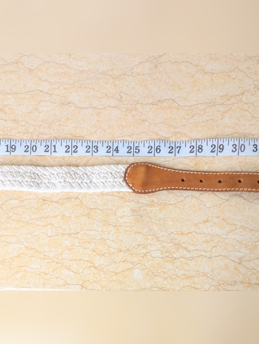 Vintage Off White Braided Brown Leather Belt Gold Tone Buckle Women's S - Picture 12 of 13